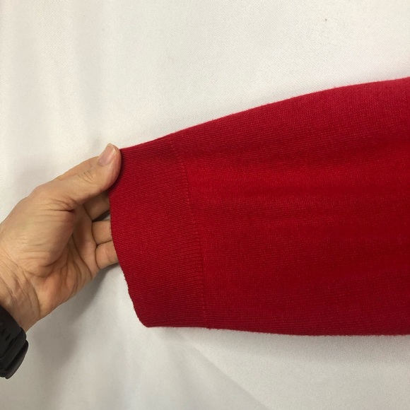 Liz Claiborne Red Holiday Sweater Beaded Crew Neckline Single Button Closure - Picture 5 of 8